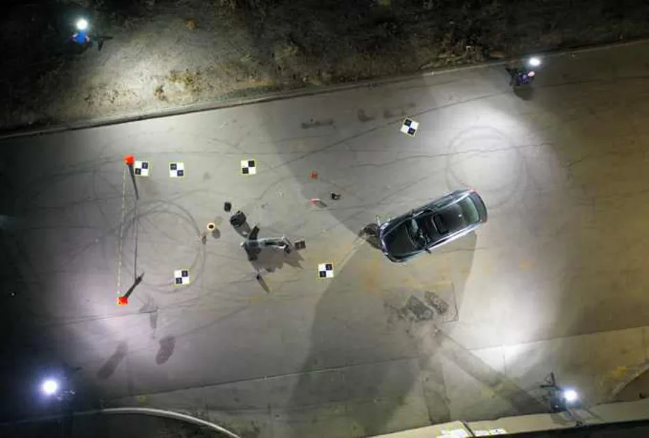 Overhead image of the night accident site from the Leica BLK360 registration report