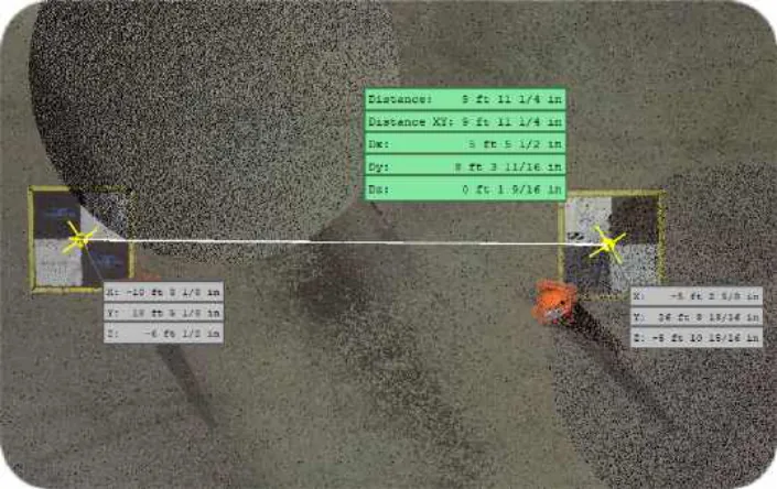 Leica BLK360 laser scan point cloud in Cyclone Register 360 measuring the GCP2 to GCP3 line (Location 2)
