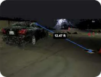 SkyeBrowse video-based 3D model measuring the car door to GCP4 line (Location 5), view 1
