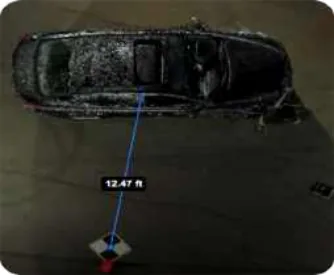 SkyeBrowse video-based 3D model measuring the car door to GCP4 line (Location 5), view 2