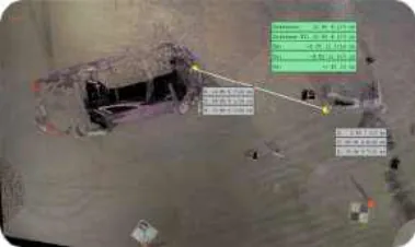 Leica BLK360 laser scan point cloud in Cyclone Register 360 measuring the car hood to crash dummy foot line (Location 6), view 2