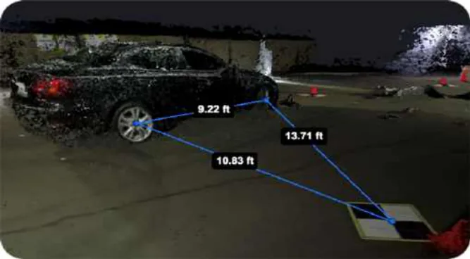 SkyeBrowse video-based 3D model measuring the wheel to wheel to GCP4 triangle (Locations 7-9)